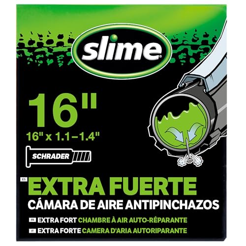 Slime 30094 Bike Inner Tube with Slime Puncture Sealant, Self Sealing, Prevent and Repair, Schrader Valve, 16 x 1.1-1.4