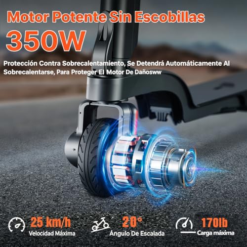 HX X6 Patinete Eléctrico para Adultos,4 Pliegues Commuting Urbano, el Portátil de los Scooter, Motor 350W y Batería Extraíble, Autonomía 20-40km, Doble Freno, E-Scooter para Jóvenes y Adultos