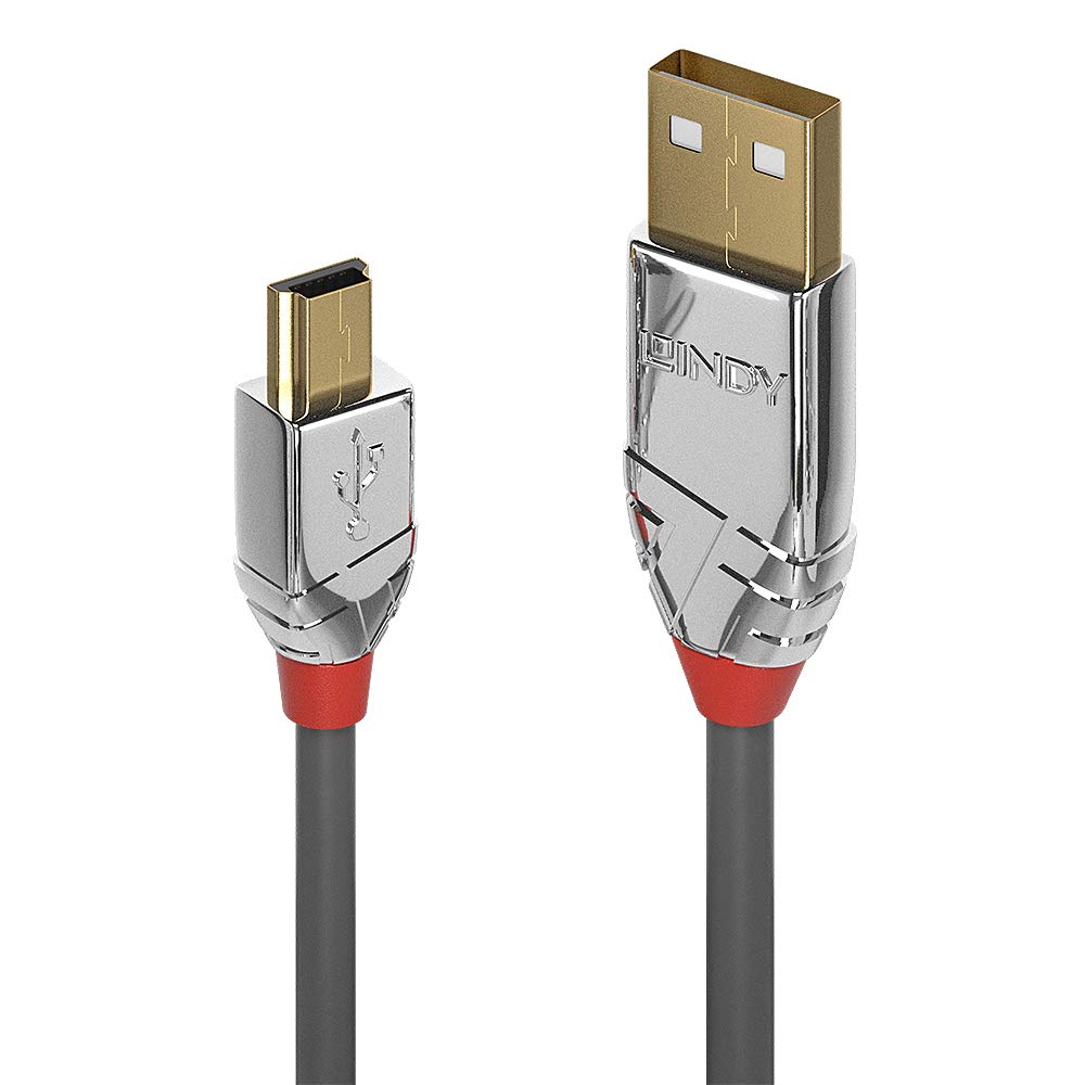 Lindy USB 2.0 Type A to Mini-B Cable, Cromo Line - Grey, 5m