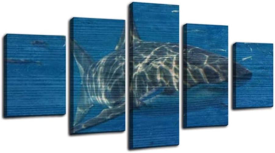 cage diving with great white sharks in guadalupe, mexico great white Framed Art Wall Painting Pictures Canvas Prints Gallery Wrapped Poster Home Office Living Room Wall Decor Ready to Hang 5 Panel