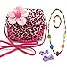 Aligle Little Girl Beauty Set Plush Flower Handbag + 2 Hair Clip + Necklace and Bracelet (Leopard)