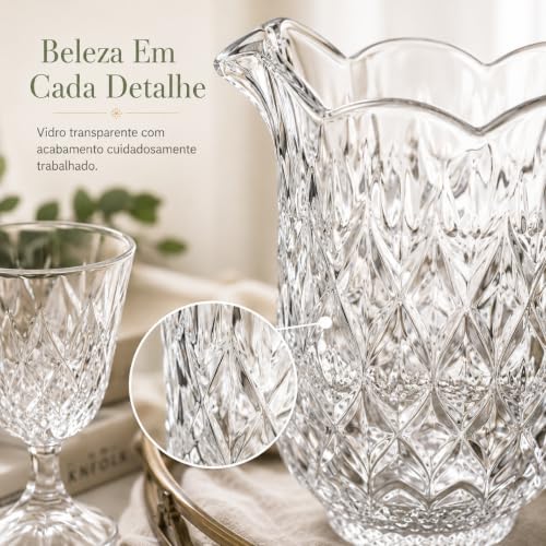Jogo de Jarra e Taças de Vidro 7 Peças 1,5L com 6 Taças 300ml HABITARA HOME