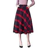 IDEALSANXUN Plaid Skirts for Womens Fall Winter High Waist Aline Pleated Midi Skirts