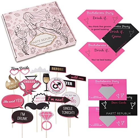 Hen Party Girls Night Out Kit (68-Piece Kit) | Save Time & Money! | Best Bachelorette Party Favors Supplies | Photo Booth Props, Drink if Game and Dare Scratch Cards Drinking Game
