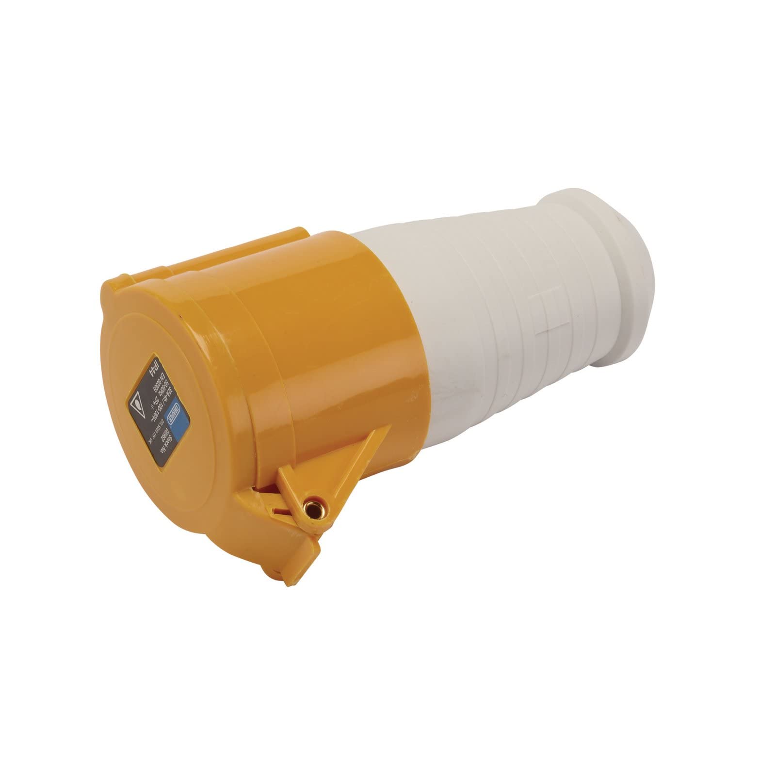 Draper 08962 110V Site Socket, 32A, Spring hinged lid, 100-130V, IP44 Splashproof, Yellow