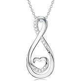 LWXIE Diamond Infinity Necklace for Women 925 Sterling Silver Infinity Heart Pendant Necklace Diamond Infinity Necklace for Mother's Day Anniversary Birthday Christmas Gift for Her