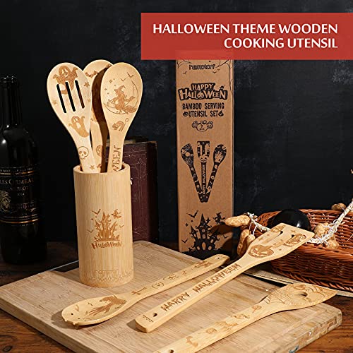 Hemoton 6pcs Halloween Cooking Utensils, Wooden Spoons for Cooking with