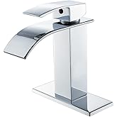 VOTON Chrome Bathroom Faucets Modern Single Handle Waterfall Sink Faucet for 1 or 3 Holes with Deck Plate, Rv Sink Camper Farmhouse Bathroom Utility Remodel Faucet