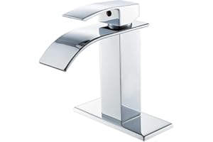 VOTON Chrome Bathroom Faucets Modern Single Handle Waterfall Sink Faucet for 1 or 3 Holes with Deck Plate, Rv Sink Camper Farmhouse Bathroom Utility Remodel Faucet