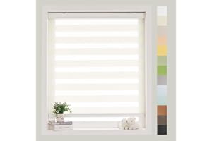 FOIRESOFT Standard Zebra Roller Shades and Blinds [Basic, Ivory, W24 in X H48 in(61W x 122H cm)] Dual Layer Sheer for Day and