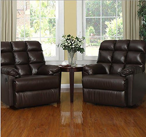 2 Wall Hugger Microfiber Biscuit Back Renu Leather Recliner Chair Brown