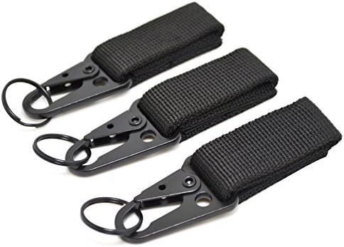 Amokin Tactical Ribbon Buckle Keychain Carabiners Nylon Belt Velcro Gear Keeper Quick Release for Molle Bags Webbing Attachment Strap Outdoor Sport Hiking Climbing Camping Hook Pack of 3