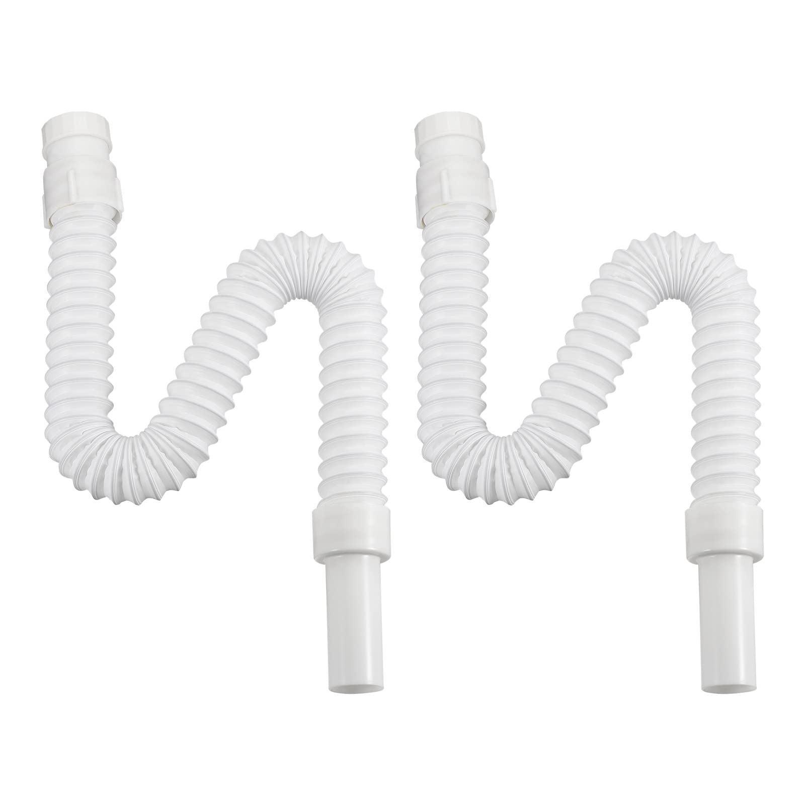 M METERXITY 2 Pack Bathroom Sink Drain Hose - PVC Steel Wires Expanded Tubing Pipe Replacement Tube Corrugated Extension Kit(1.3 Ft Length, White)