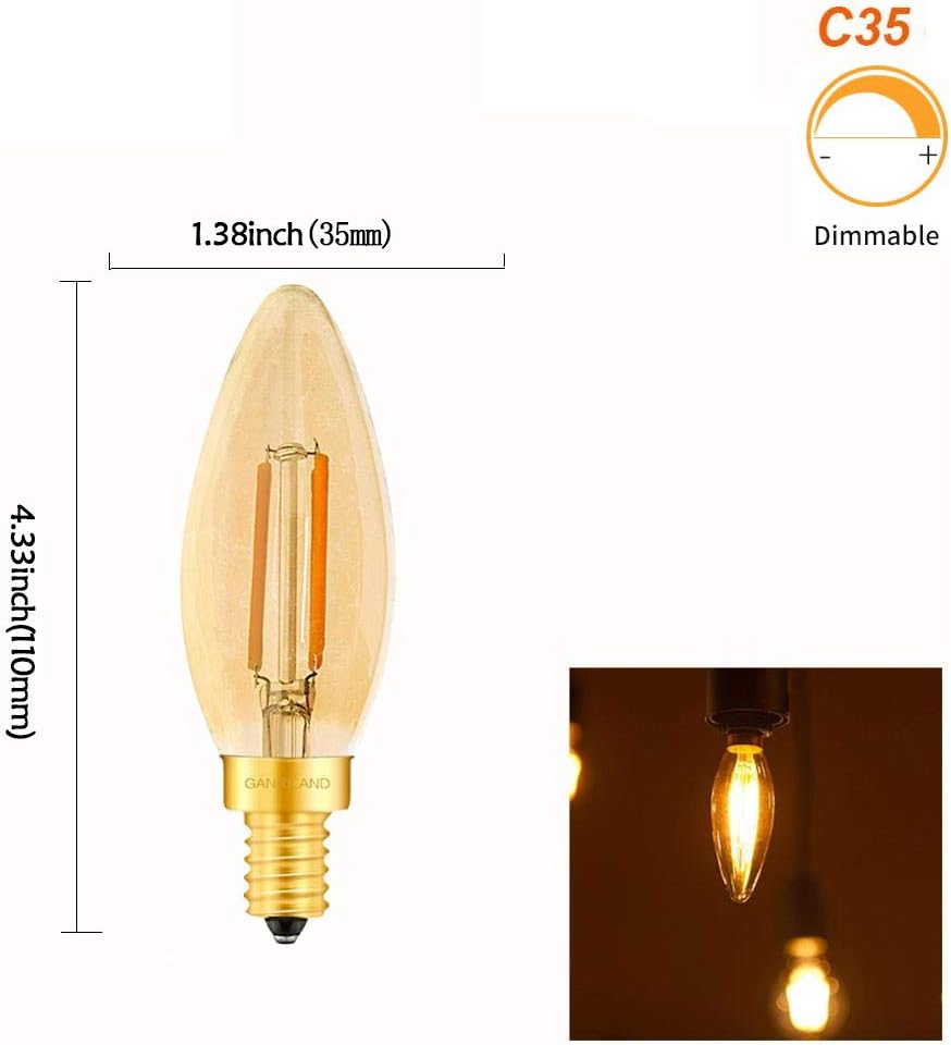 HLIGHT LED Dimmable Vintage Edison Bulb Golden Tint Filament Bulbs C35T