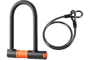 Heavy Duty U-Lock Bicycle Lock with Steel Cable, Black and Orange