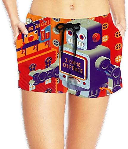 YUnMM Cartoon Robot World Girl's Nice Beach Pants