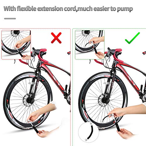 ioutdoor - Mini Pompa Portatile per Bicicletta, 120PSI, Pompa a Mano con Aghi a Sfera, Supporto per Telaio e Tubo di Prolunga per Bici da Corsa, Mountain Bike, Calcio, Basket (Nero)