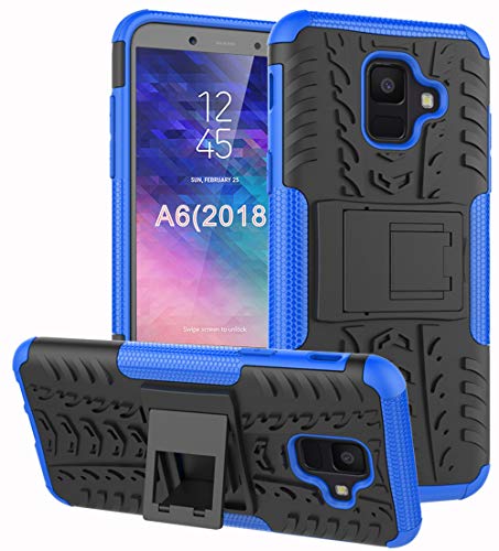 Samsung Galaxy A6 Case, Yiakeng Dual Layer Shockproof Wallet Slim Protective with Kickstand Hard Phone Case Cover for Samsung Galaxy A6 2018 (Blue)