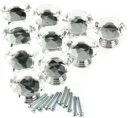 Vktech 40mm Crystal Glass Diamond Shape Cabinet Knob Drawer Pull Handle Kitchen,10Pcs