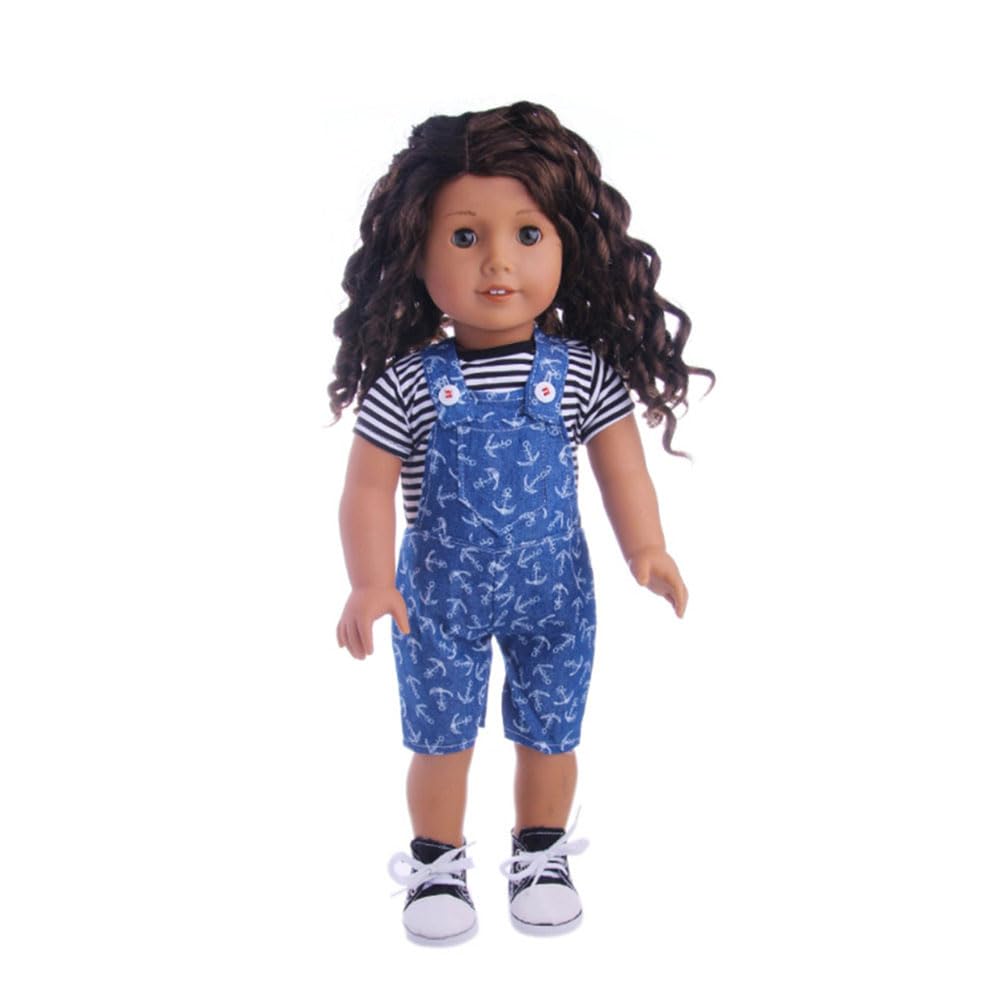 NIXNUT Doll Clothes Outfit Jeans Overalls T-Shirt for American Girl Doll 18-inch