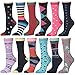 12 Pack Women Colorful Patterned Fashion Crew Socks by Frenchic (Blue Love)