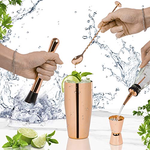ONVAYA® Cocktail Set in Rosé-Gold | Cocktail Geschenkset mit Bambus-Halter | Cocktail Shaker Set | professionelles… – Bild 8
