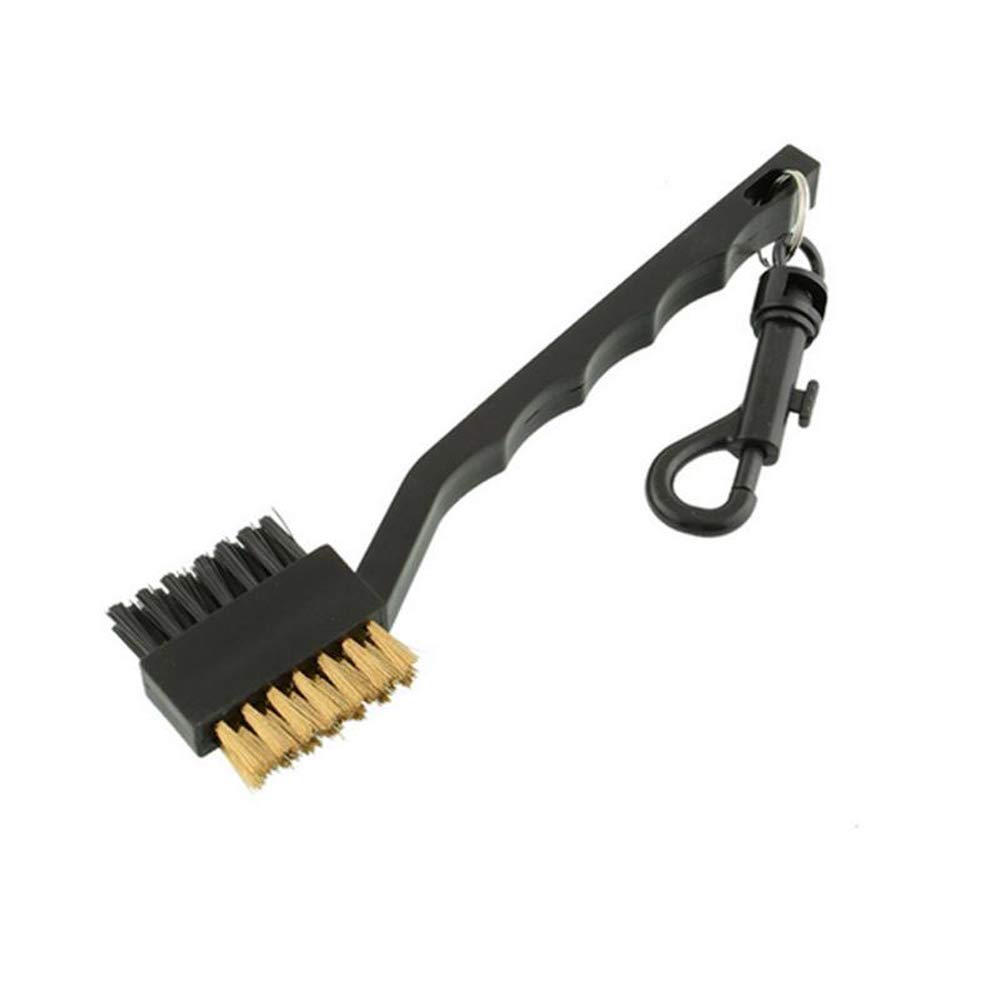 IKAAR Golf Club Brush and Groove Cleaner Dual Sided Nylon & Brass Brush for Cleaning Club Face & Groove - With Carabiner For Easy Hanging on Golf Bag Black