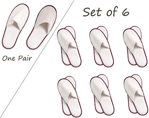 GreatMe 6Pairs Close Toe Terry Velour Hotel House and Travel SPA Unisex Slippers (Red selvage, Set of 6)