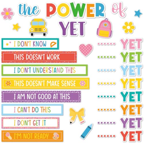 The Power of Yet Bulletin Board Set Inspirational Growth Mindset Classroom Decorations Positive Affirmation Station Accent Cutouts for Back to School Chalkboard Wall Door Teacher Supplies(Colorful) at Amazon