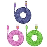 3 Pack of 10FT (3-meter) Durable Flat Braided Lightning Cable Sync & Charge 8-Pin Cord for iPhone 6S / 6S Plus, iPhone 7 / 7 Plus, iPad (Pink Purple Green)