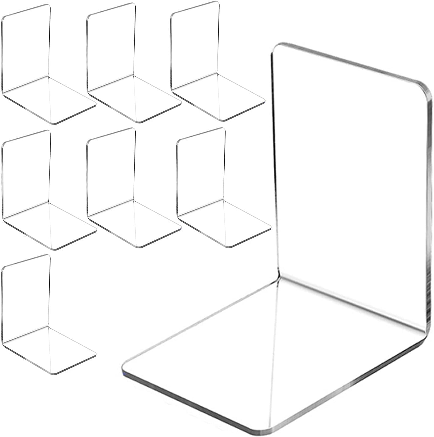 ZCXG 8PCS Acrylic Bookends, Clear Bookends - Non-Slip Bedroom Library Office School and Desktop Organizer