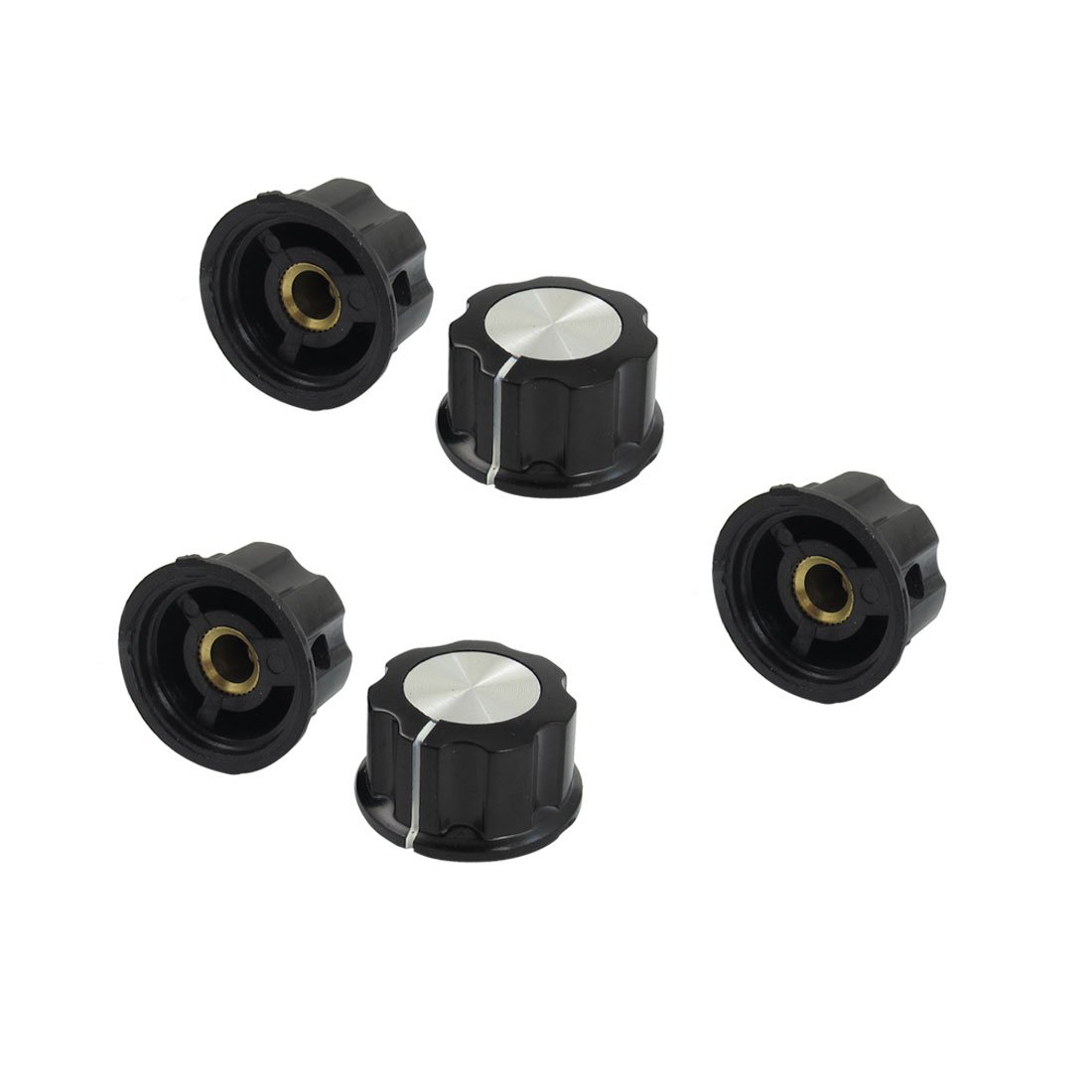 Sourcingmap 5 Pcs Black Silver Tone 24mm Top Rotary Knobs for 6mm Dia. Shaft Potentiometer