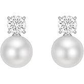 ZENCHEER Pearl Clip on Earrings for Women - 14K Gold Silver Plated Cubic Zirconia Non Pierced Ear Clips Jewelry Gifts for Wedding Bridal Party Gifts