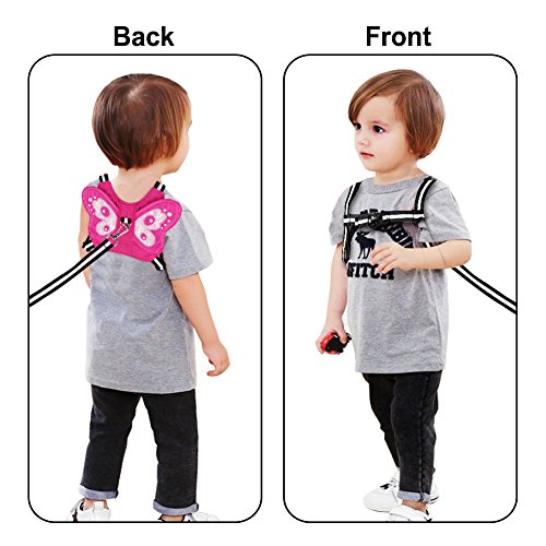 Atomcool Anti Lost Wrist Link + Baby Harness Leash, 2 Pack Child Toddler Walking Safety Harnesses for Boys and Girls to Disneyland, Zoo or Mall, Cute Kids Wristband Assistant Strap Belt (Butterfly Pin