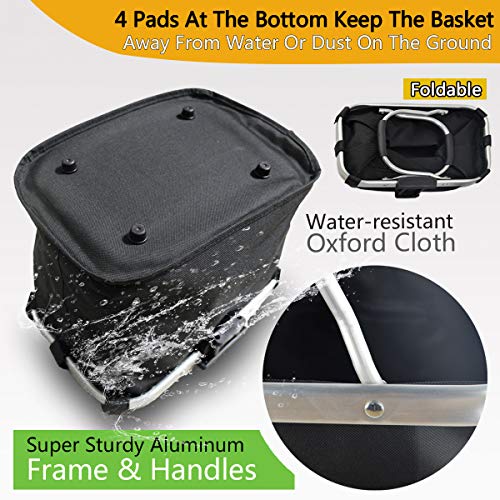 MattiSam Bicycle Basket, Folding Bike Basket Front Handlebar Bag for Cruiser, Women, Dog Carrying | Detachable - 5KG Load Capacity | with Phone Pouch, Aluminum Frame, 600D Water Resistant Oxford Cloth - Thumbnail 4