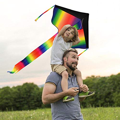 Koogel Drachen, Regenbogen Drachen Flugdrachen für Kinder und Erwachsen mit langem Schwanz und 50m Drachenschnur, 120 x 60 cm