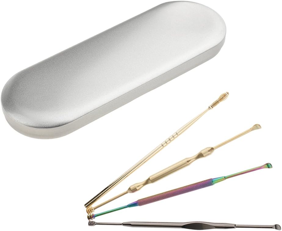 MagiDeal Set de 4pcs Curette Pique Pelle CureOreille Retrait Complet de Cérumen en Inox + Etui