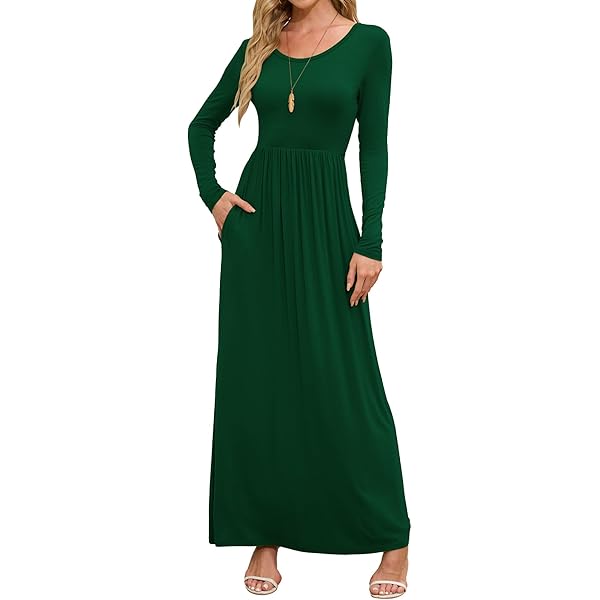 DEARCASE Maxi Dress for Women Floral Blue Green Small Round Neck Boho Long  Sleeves Teacher A-line Casual Hawaiian Empire Waist Flowy Party Vintage  Spring Fall Winter Floor Dresses with Pocket at Amazon