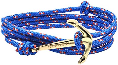 Unisex Gold-tone Anchor Sailor Nautical Charm with Nylon Paracord Rope Amulet Cuff Bracelet Jewelry (Blue)