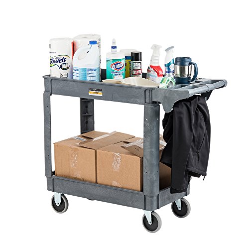Pearington 2T-29835 Multi Purpose Heavy Duty 2 Shelf Service Cart & Utility Cart with 500lb Loading Capacity, Gray - Thumbnail 7
