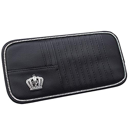 ESKONKE Car CD Holders Sun Visor Disc Organizer Bling Crown + Shiny Diamond Edging Auto Sun Visor Cards DVD Storage with 10 Slots + 2 Card Pockets (Sun Visor CD Organizer)