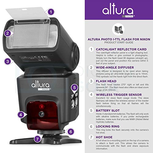 Altura Photo Professional Flash Kit for NIKON DSLR - Includes: I-TTL Flash (AP-N1001), Wireless Flash Trigger Set and Accessories