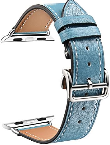 CNBEYOUNG Premium Genuine Leather Replacement Watchband with Exquisite Deployment Buckle for Apple Watch Series 2 Series 1 Apple Watch Sport Apple Watch Edition and All Other Version (38mm Blue)