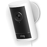 Ring Outdoor Cam Pro, Plug-In (newest model), Home or business security, Retinal 4K with wide-angle video, 10x Enhanced Zoom, and Low-Light Sight, White