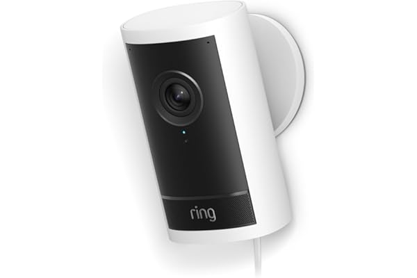 Ring Outdoor Cam Pro, Plug-In (newest model), Home or business security, Retinal 4K with wide-angle video, 10x Enhanced Zoom, and Low-Light Sight, White