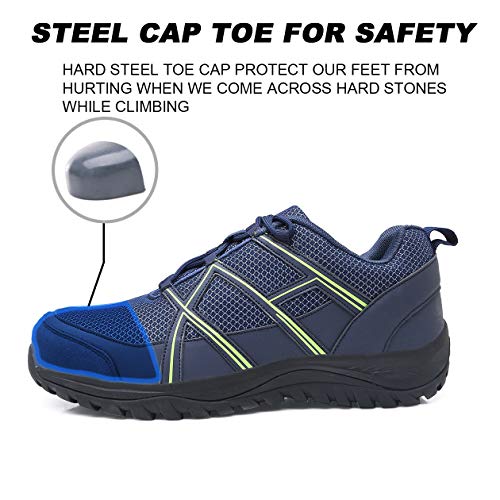 EXEBLUE Men\'s Work Shoe Steel Toe Safety Shoes - Slip Resistant Working Sneakers for Outdoor Blue