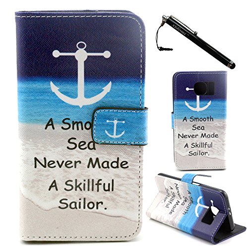 S6 case,galaxy s6 case,white anchor pattern pu leather wallet fli…