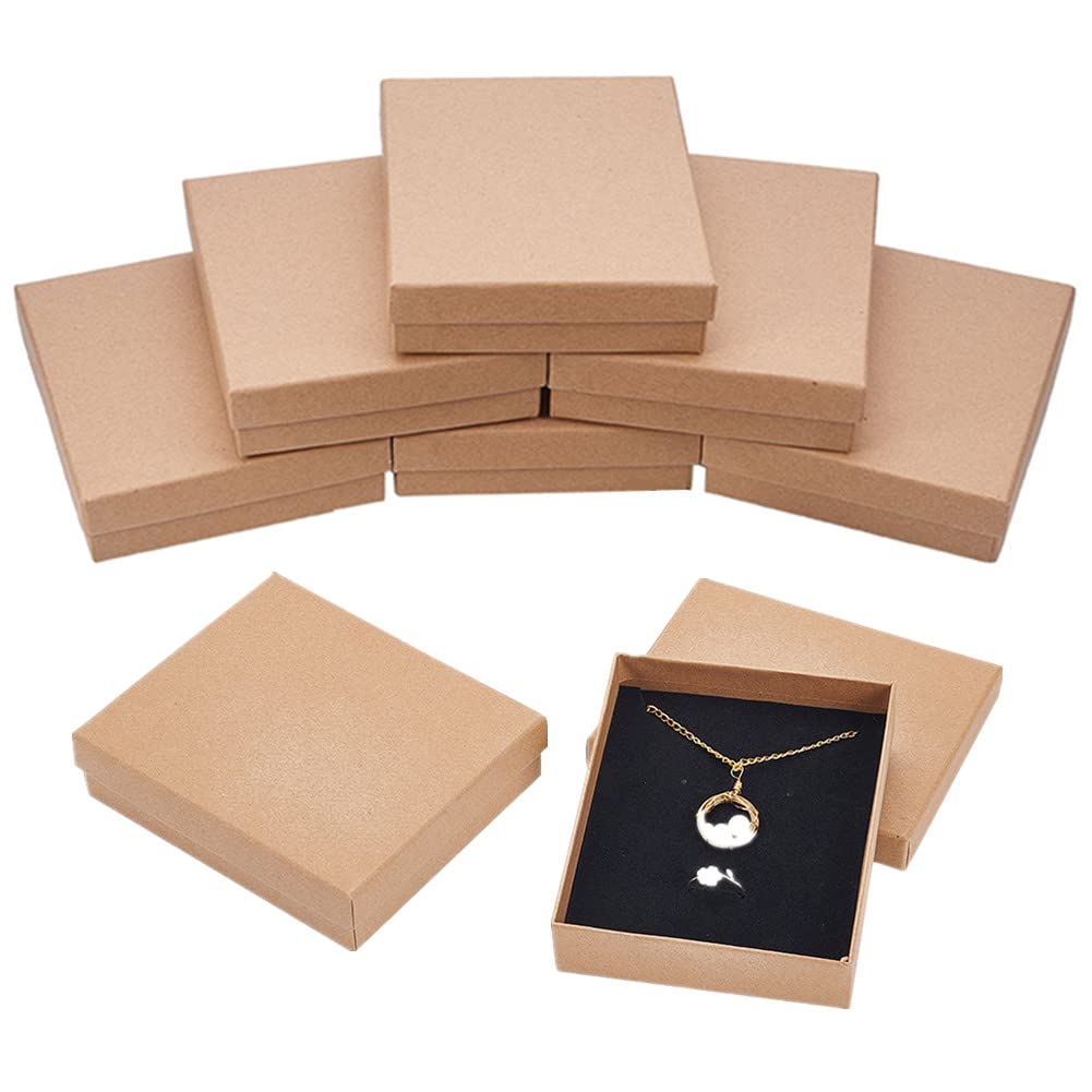 BENECREAT 8 Pack Necklace Ring Box 13x11x3cm Kraft Brown Rectangle Cardboard Jewelry Boxes Large Gift Box for Wedding Party Birthdays