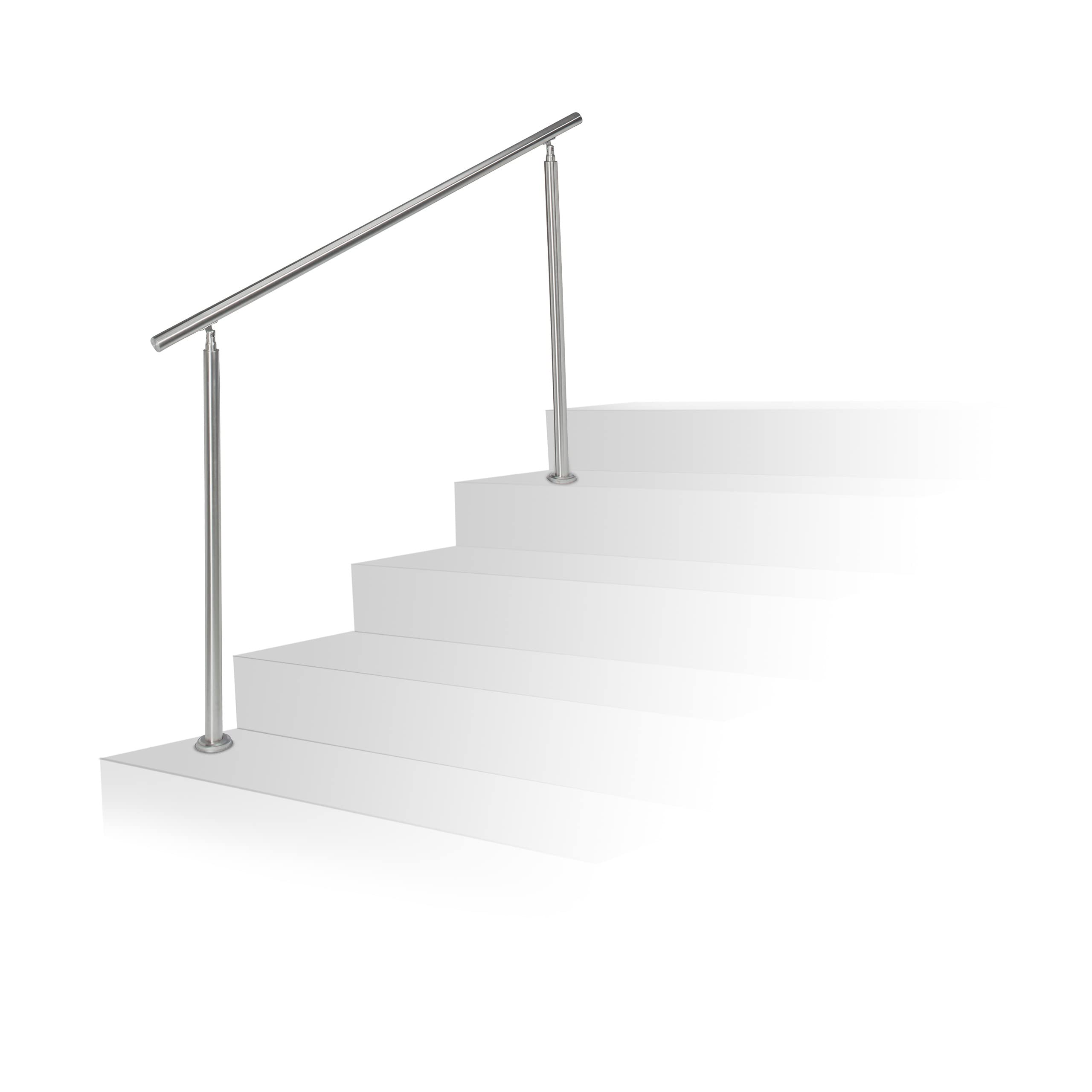 Relaxdays Stainless Steel Handrail Set, for Indoors and Outdoors, Bannister, 1.5 m Long, 2 Posts, No Crossbars, Silver