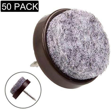 Felt Furniture Leg Pads, Nail in Furniture Feet Pad 50 pcs set, Round Diam 0.79in (20mm), Floor Protectors to Protect Hardwood Floors and Carpet, Brown for Wood Chair, Table, Bed, and China Cabinet